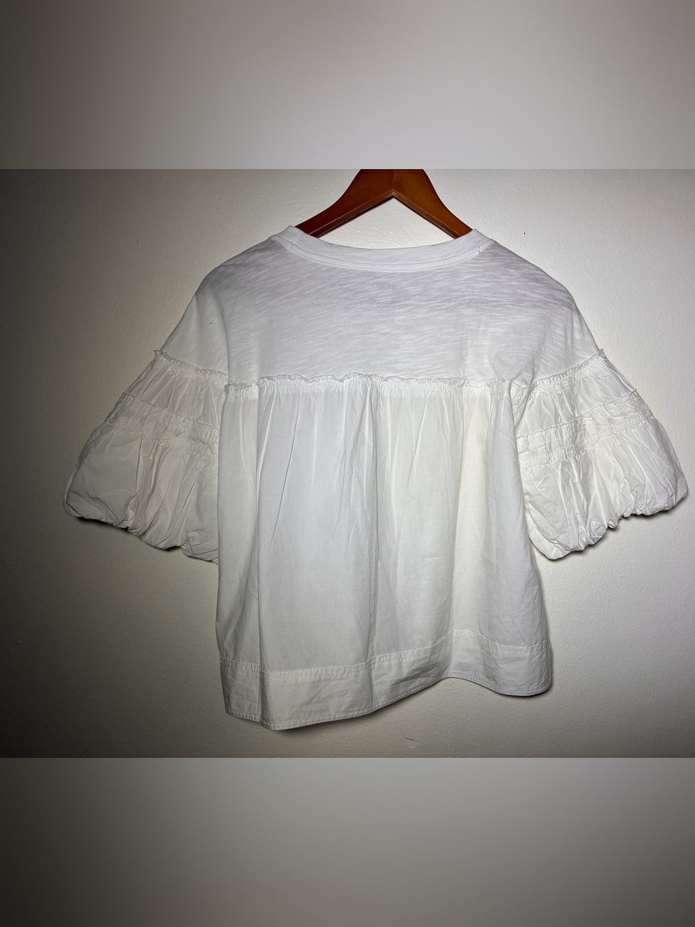 Pilcro Reworked Ruffle Sleeve Top White Cotton Puff Sleeve Mixed Media Blouse S - Picture 8 of 10